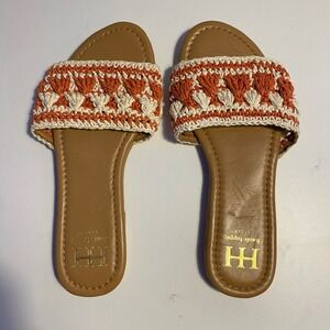 Haute Hippie Crochet Slide Sandals Womens sz 8 Orange Cream Excellent Boho Knit